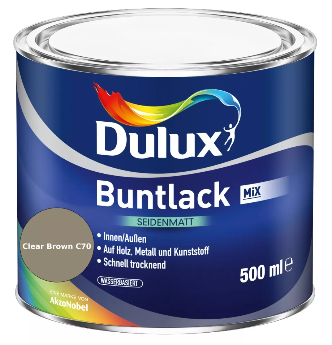 Dulux Buntlack Seidenmatt wasserbasiert Clear Brown C70 Wunschfarbton 0,5 L