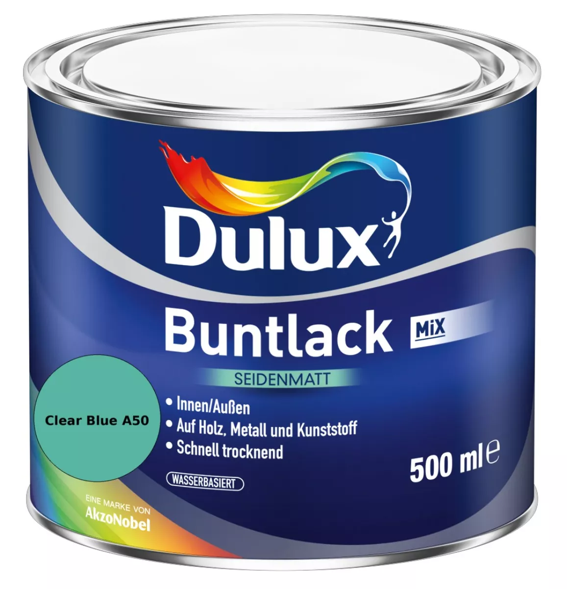 Dulux Buntlack Seidenmatt wasserbasiert Clear Blue A50 Wunschfarbton 0,5 L