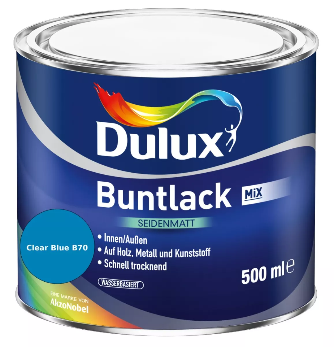 Dulux Buntlack Seidenmatt wasserbasiert Clear Blue B70 Wunschfarbton 0,5 L