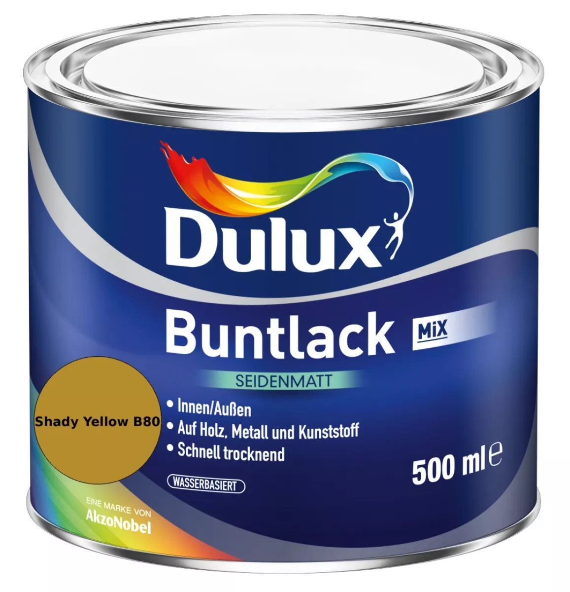 Dulux Buntlack Seidenmatt wasserbasiert Shady Yellow B80 Wunschfarbton 0,5 L