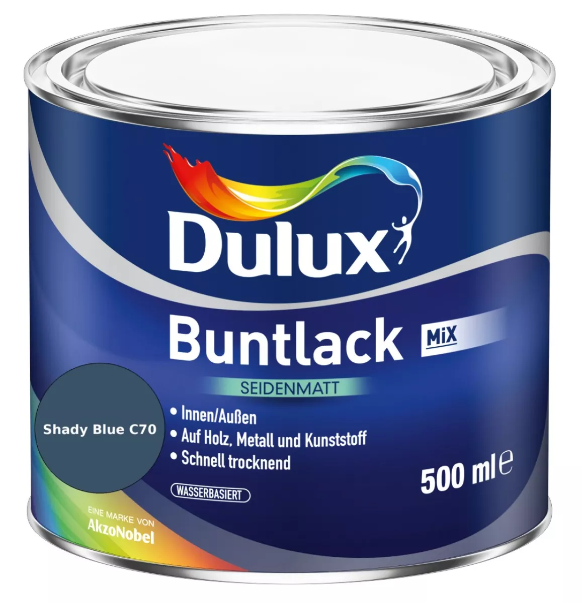Dulux Buntlack Seidenmatt wasserbasiert Shady Blue C70 Wunschfarbton 0,5 L