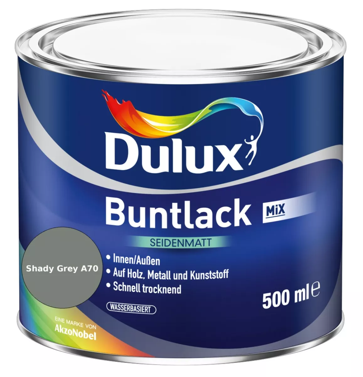 Dulux Buntlack Seidenmatt wasserbasiert Shady Grey A70 Wunschfarbton 0,5 L