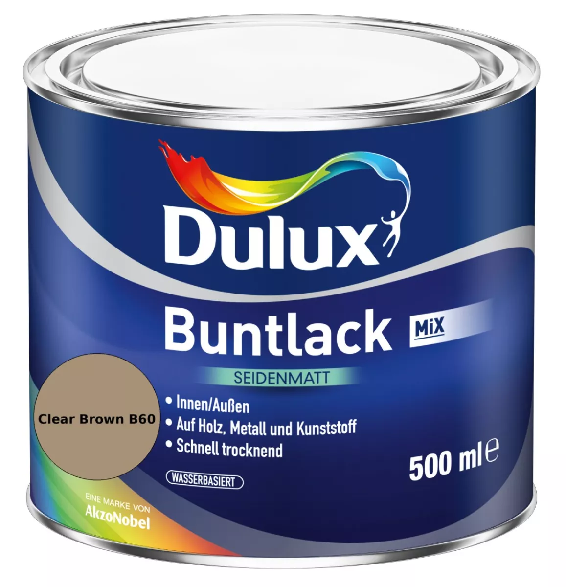 Dulux Buntlack Seidenmatt wasserbasiert Clear Brown B60 Wunschfarbton 0,5 L