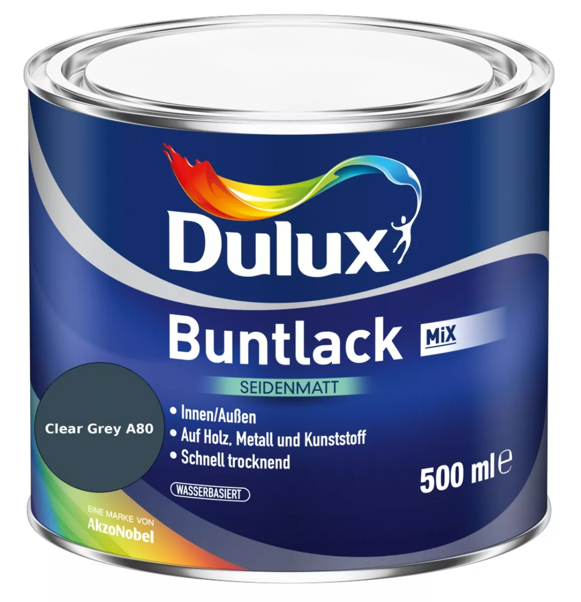 Dulux Buntlack Seidenmatt wasserbasiert Clear Grey A80 Wunschfarbton 0,5 L