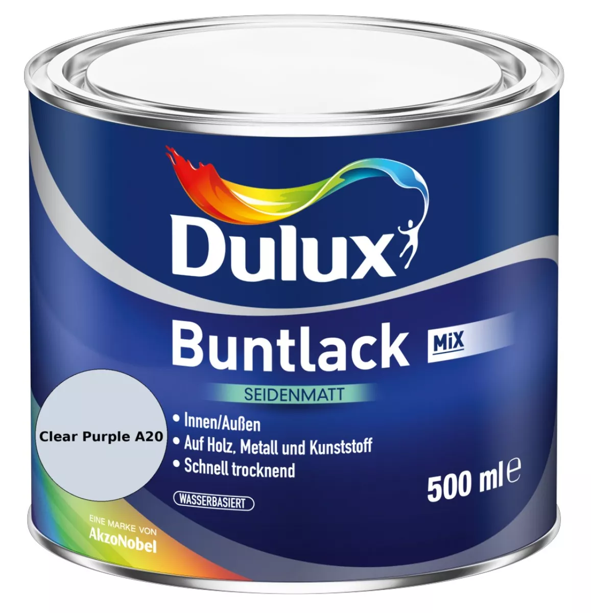 Dulux Buntlack Seidenmatt wasserbasiert Clear Purple A20 Wunschfarbton 0,5 L