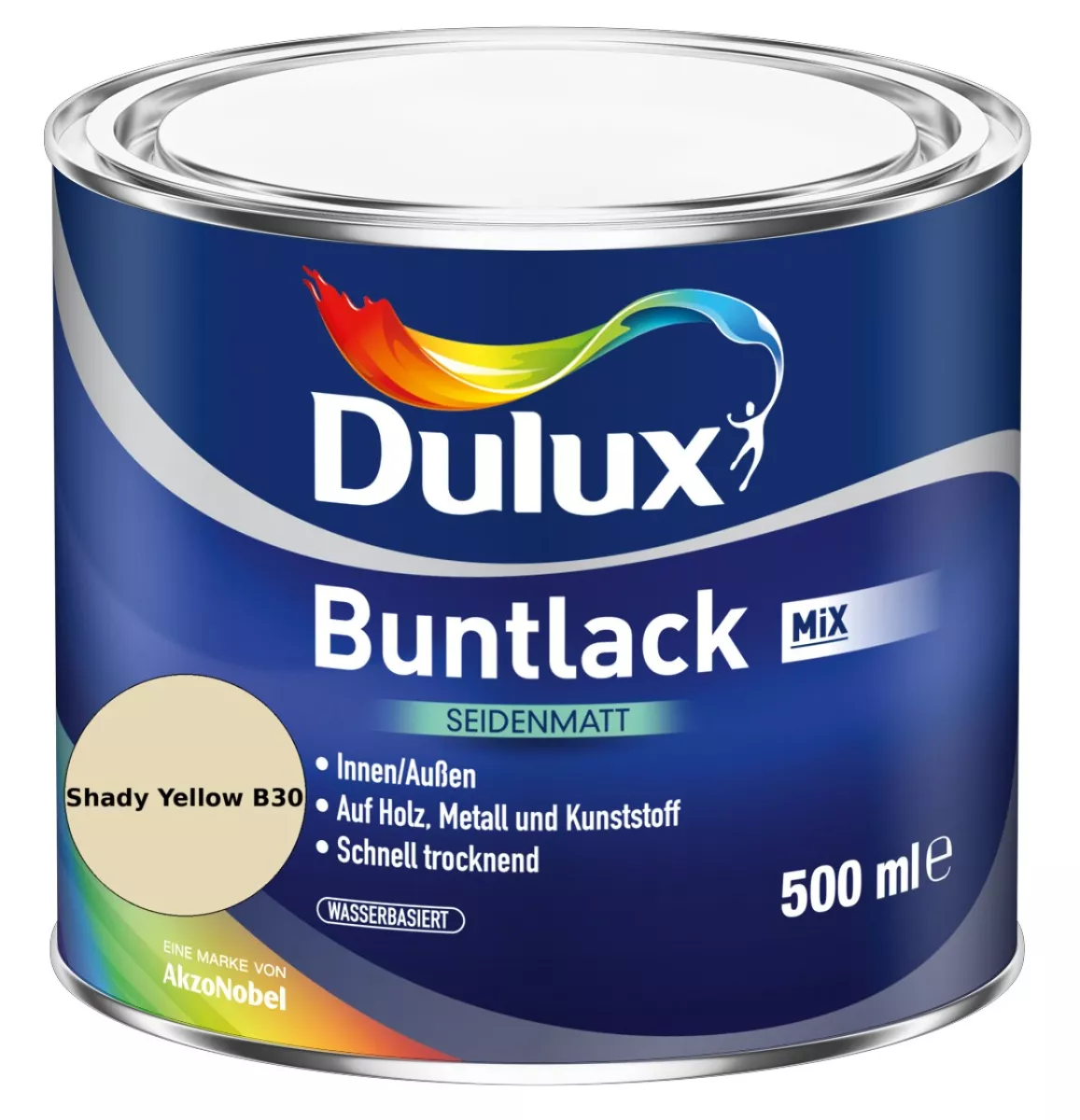 Dulux Buntlack Seidenmatt wasserbasiert Shady Yellow B30 Wunschfarbton 0,5 L