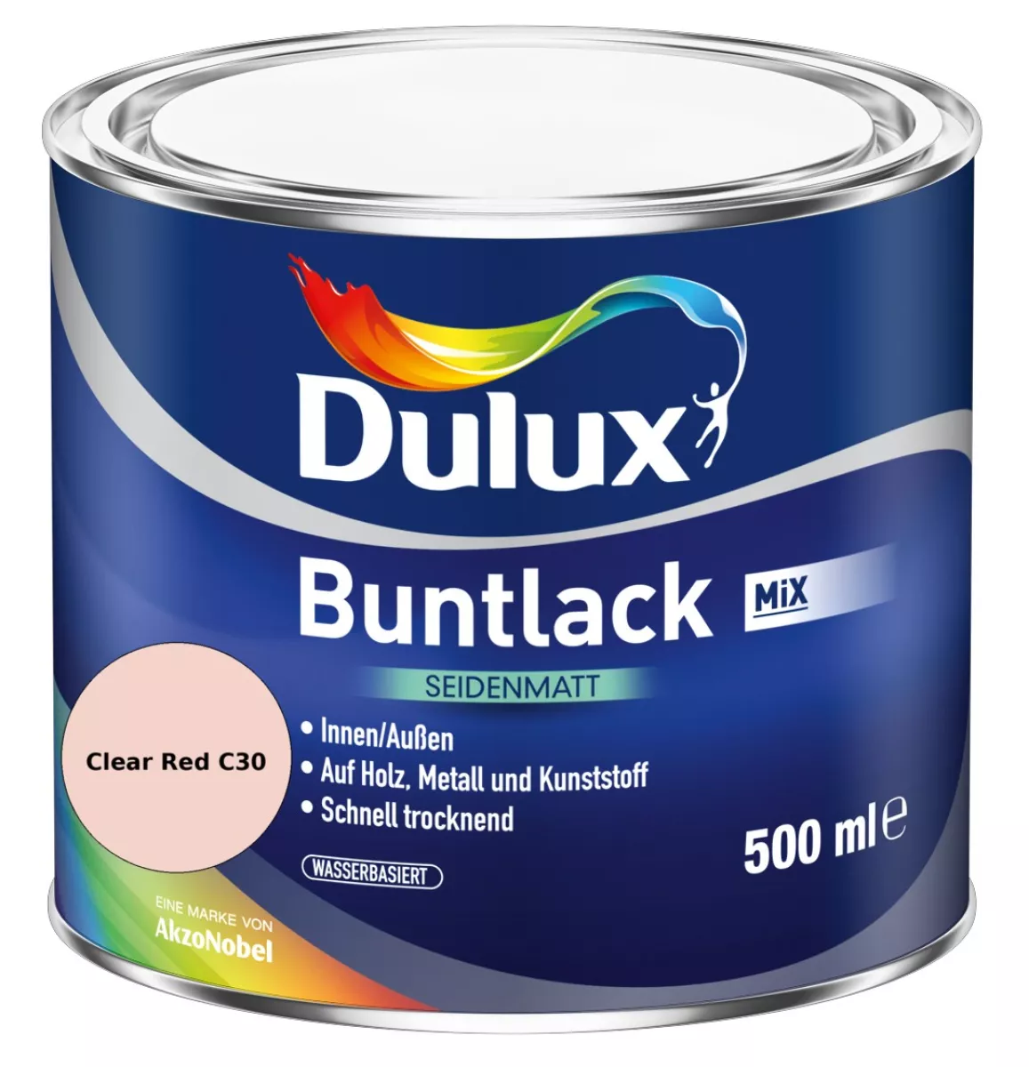 Dulux Buntlack Seidenmatt wasserbasiert Clear Red C30 Wunschfarbton 0,5 L
