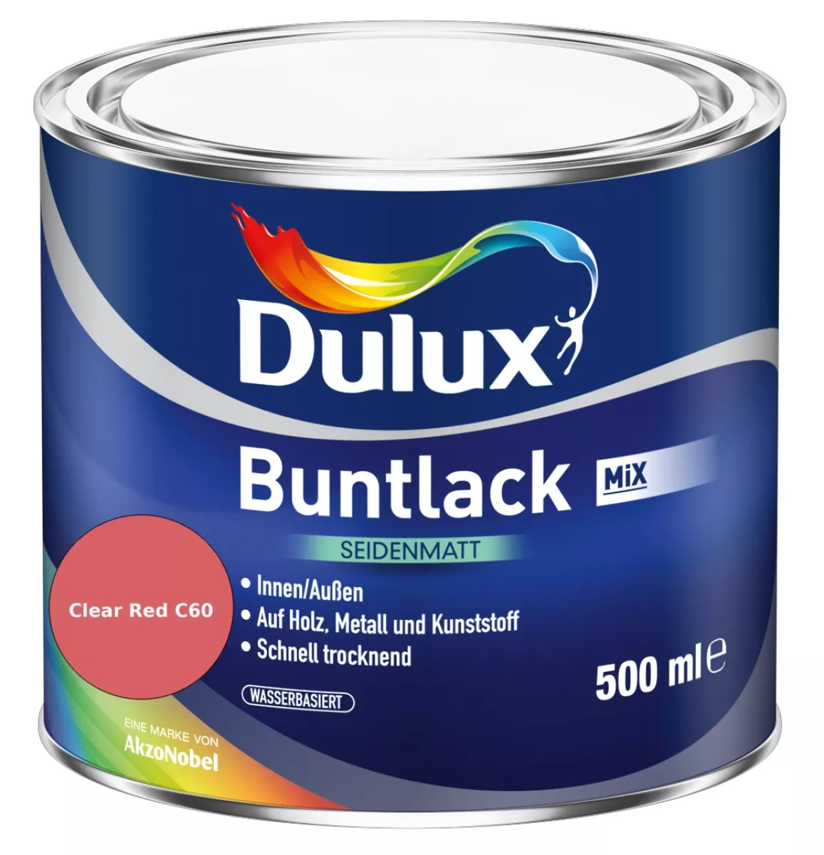 Dulux Buntlack Seidenmatt wasserbasiert Clear Red C60 Wunschfarbton 0,5 L