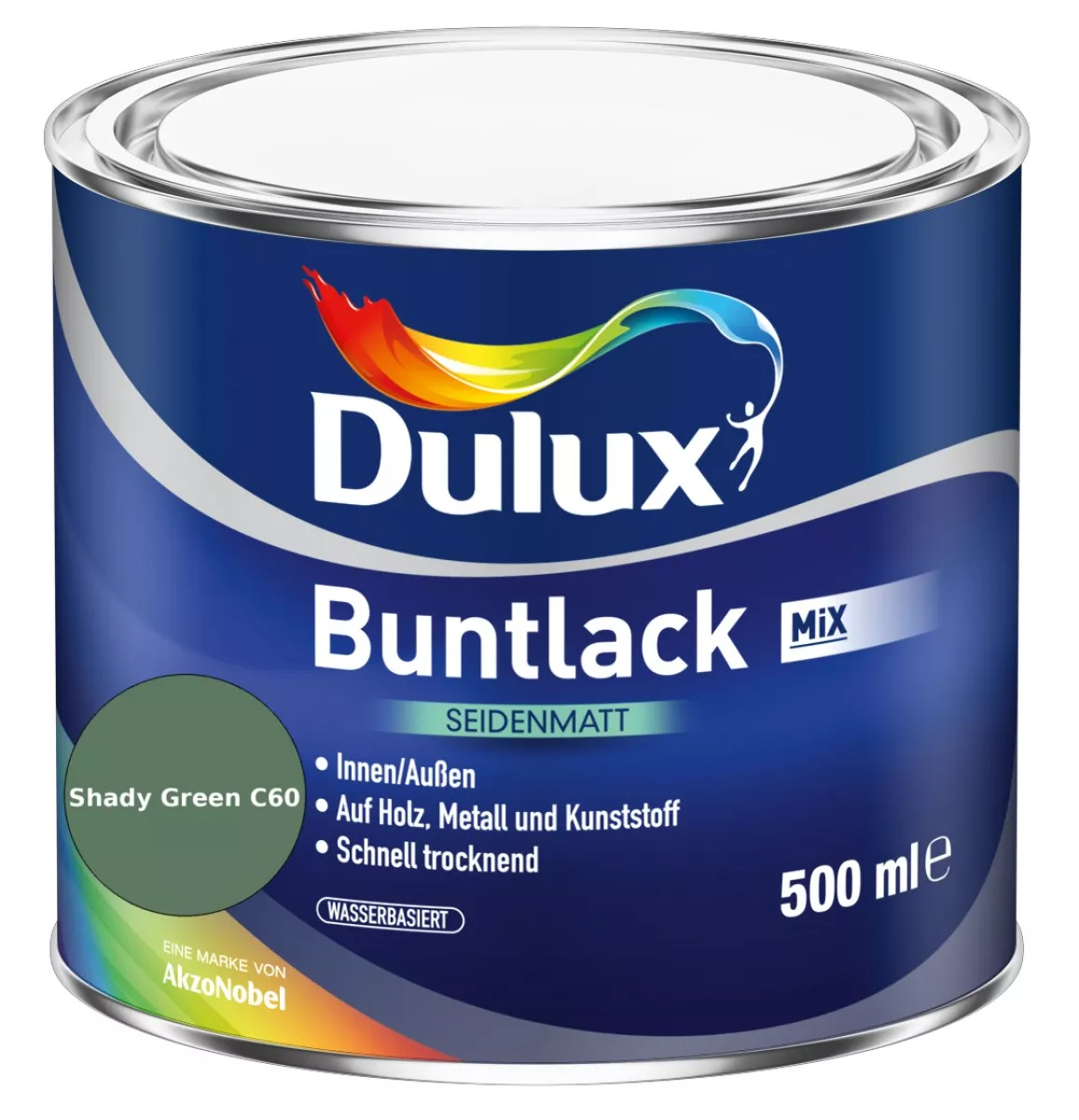 Dulux Buntlack Seidenmatt wasserbasiert Shady Green C60 Wunschfarbton 0,5 L