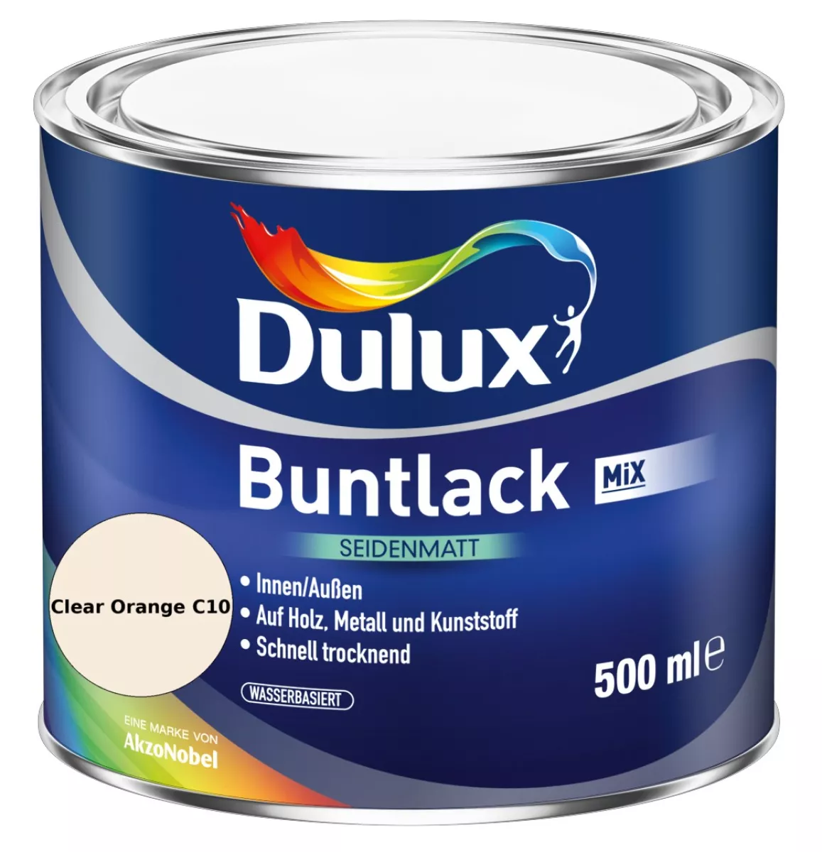 Dulux Buntlack Seidenmatt wasserbasiert Clear Orange C10 Wunschfarbton 0,5 L