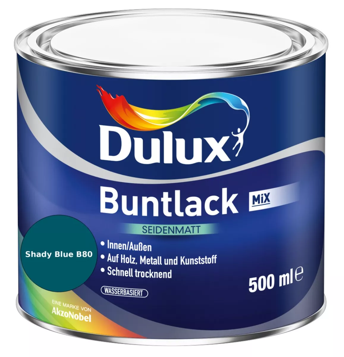 Dulux Buntlack Seidenmatt wasserbasiert Shady Blue B80 Wunschfarbton 0,5 L
