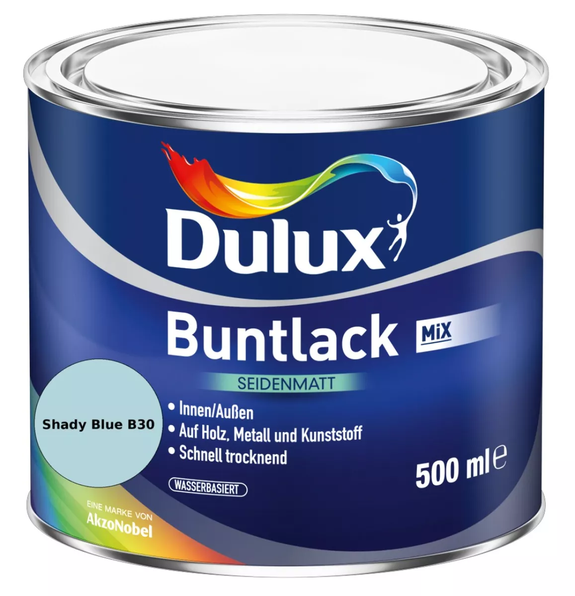 Dulux Buntlack Seidenmatt wasserbasiert Shady Blue B30 Wunschfarbton 0,5 L