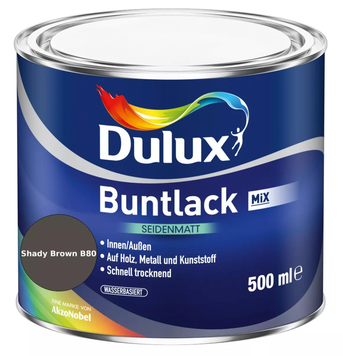 Dulux Buntlack Seidenmatt wasserbasiert Shady Brown B80 Wunschfarbton 0,5 L
