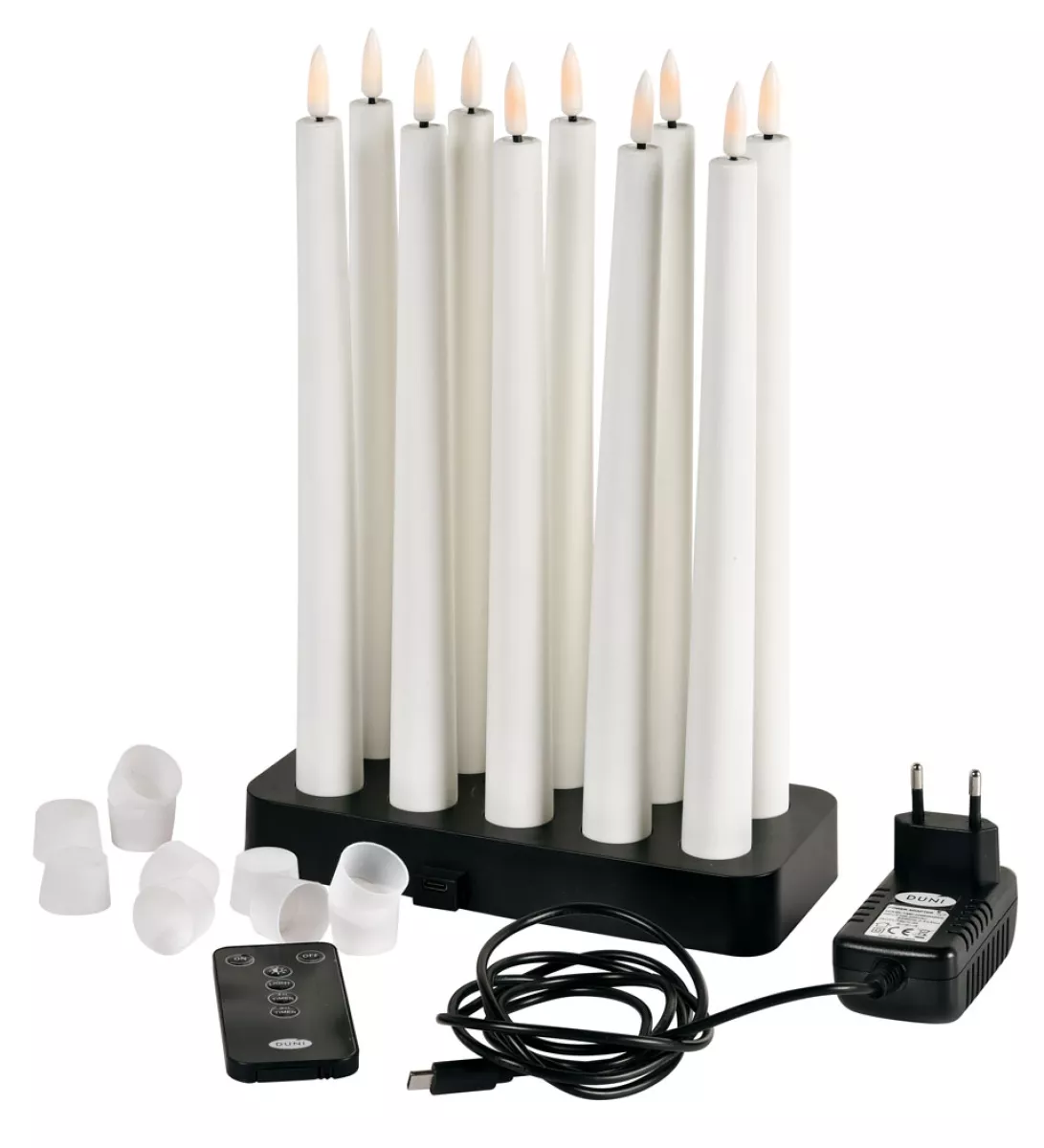 Duni LED-Spitzkerzen 10er Set Wiederaufladbar 23 x 278 mm weiß
