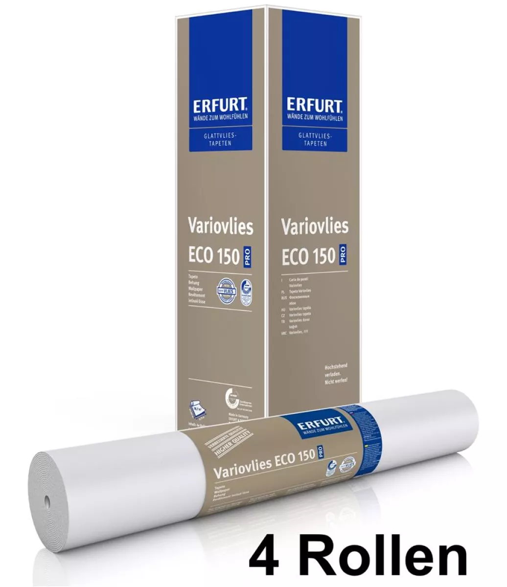 ERFURT FH Variovlies Eco 150 Pro Vliesfasertapete Glattvlies Renoviervlies 4 Rollen (25 x 0,75m) 75 m²