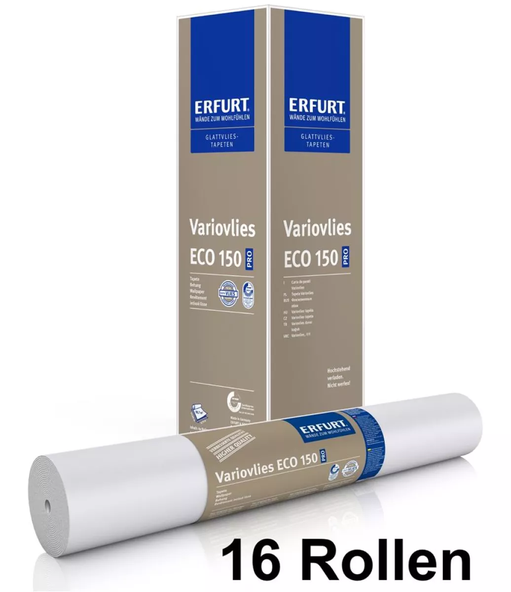 ERFURT FH Variovlies Eco 150 Pro Vliesfasertapete Glattvlies Renoviervlies 16 Rollen (25 x 0,75m) 300 m²