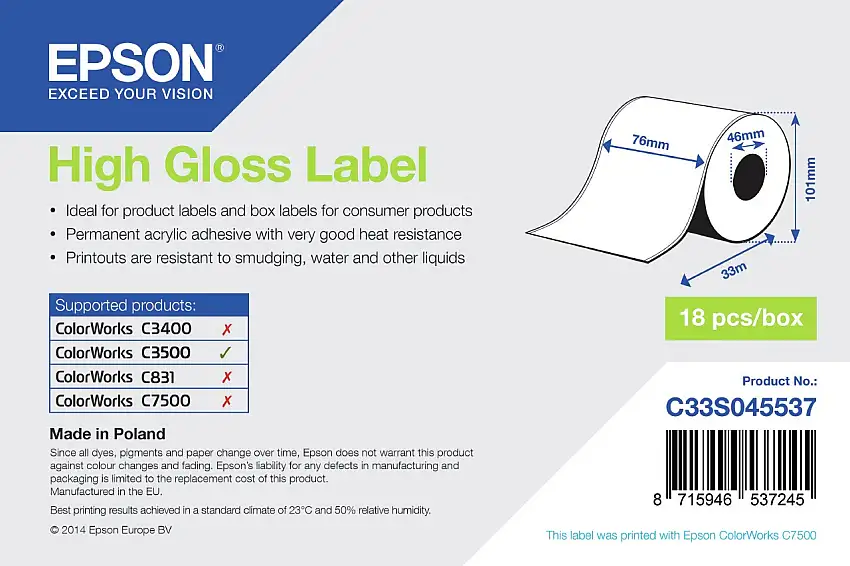 Epson Etikettenrolle, Normalpapier, 76mm, C33S045537