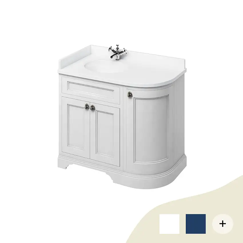 Eck-Waschtisch Kommode Burlington 100cm / links mit Türen, Minerva Weiß