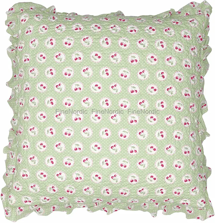 GreenGate Kissenhülle Cherry Berry Pale Green Rüschen 50 x 50 cm