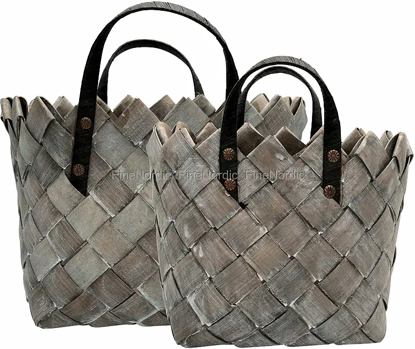 GreenGate Korb Dusty Grey mit Griffe 2er Set