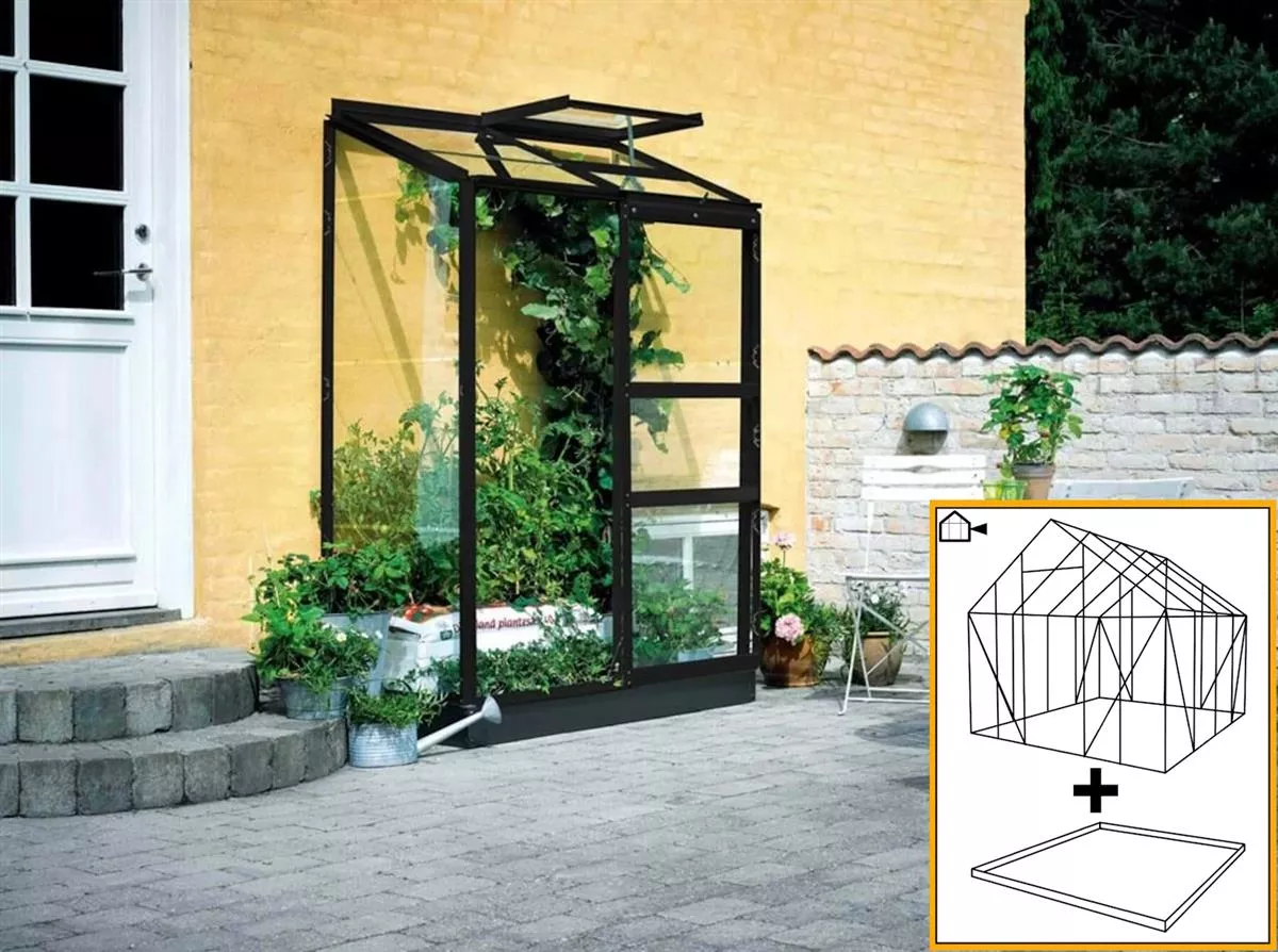 Halls Gewächshaus Altan 2 Sektionen schwarz 3mm Blankglas 0,91 m² inkl. Fundamentrahmen schwarz