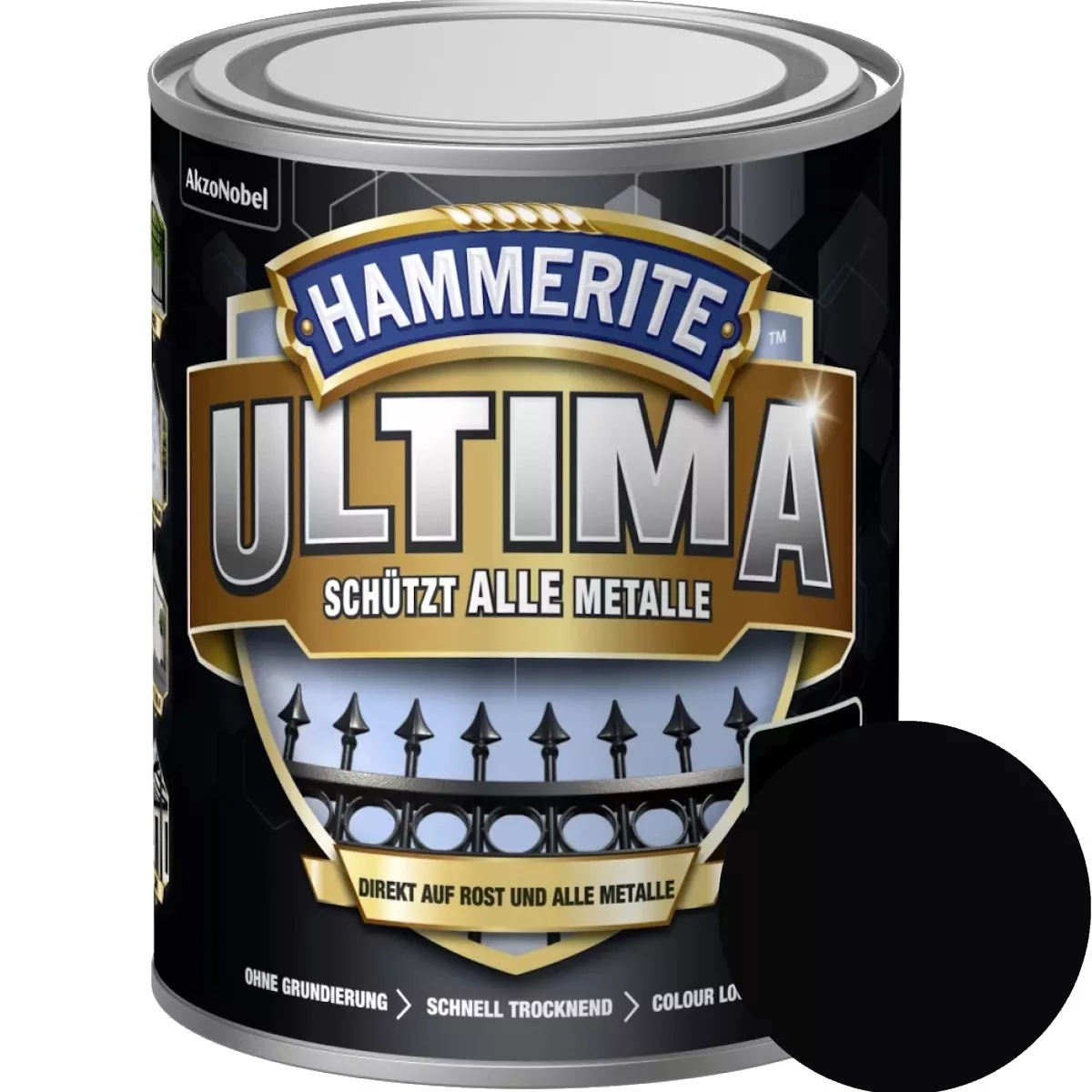 Hammerite Metallschutzlack ULTIMA glänzend Tiefschwarz RAL 9005 250ml Rostschutz