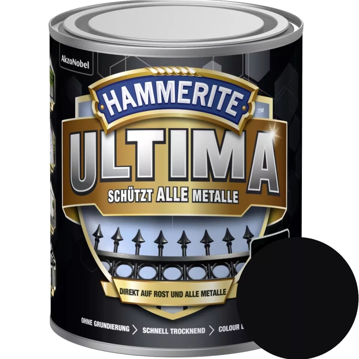 Hammerite Metallschutzlack ULTIMA glänzend Tiefschwarz RAL 9005 750ml Rostschutz