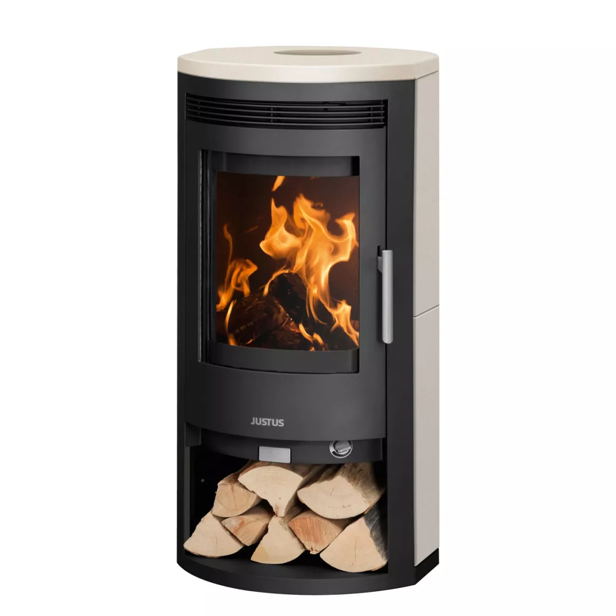 Justus Kaminofen Baltrum Dauerbrand D 2.0 Kalkstein Creme Stahl Schwarz (5,5 kW)
