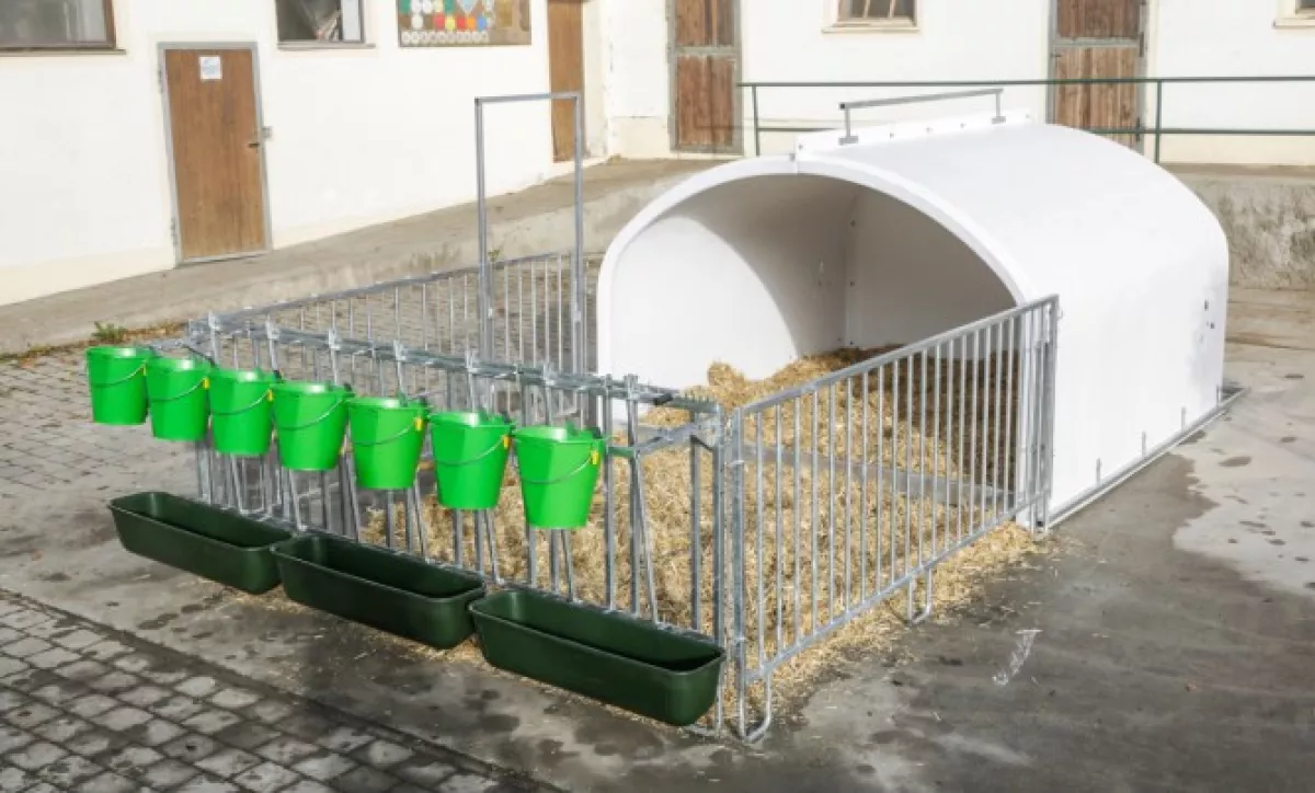 Kerbl CalfHouse Premium XXL Kälberbox mit Umzäunung und Tränke+Troghalter
