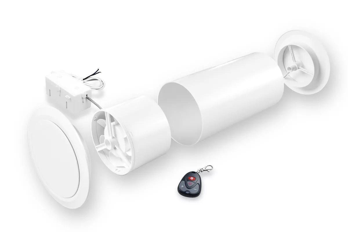 Marley Heiz-Spar-Set mit Fernbedienung 250 mm Rohr und zwei Tellerventilen Weiß