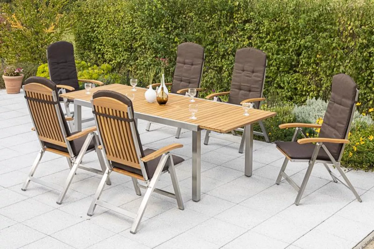 Merxx 13-teilig Keros Set 6 Keros Klappsessel 6 Kissen 1 Ausziehtisch 180 (240) x 100 cm Butterflymechanismus