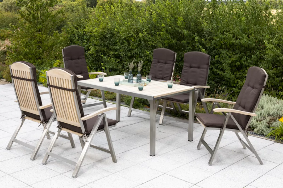 Merxx 13-teilig Keros Set 6 Keros Klappsessel Rückenlehne 5-fach verstellbar 1 Tisch 150 x 90 cm