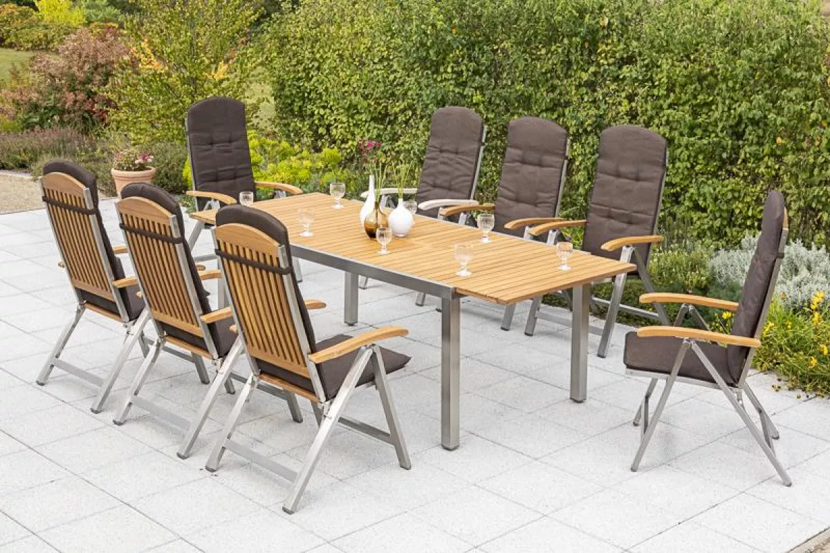 Merxx 17-teilig Keros Set 8 Keros Klappsessel 8 Kissen 1 Ausziehtisch 180 (240) x 100 cm Butterflymechanismus