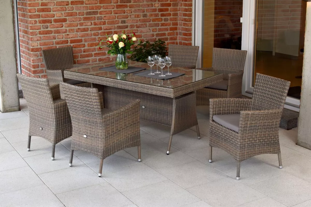 Merxx Gartenmöbel Teneriffa Set 13tlg. 6 Sessel inkl. Sitzkissen + 1 Tisch 160 x 90 cm, Stahl