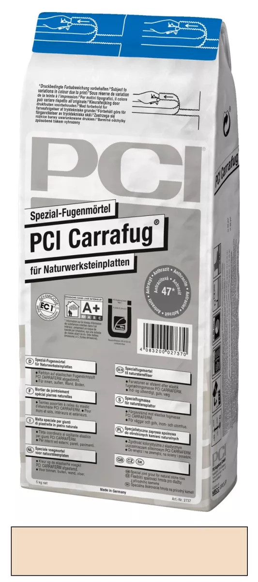 PCI Carrafug Spezial-Fugenmörtel für Naturwerksteinplatten Zement-Mörtel 5 kg jurabeige