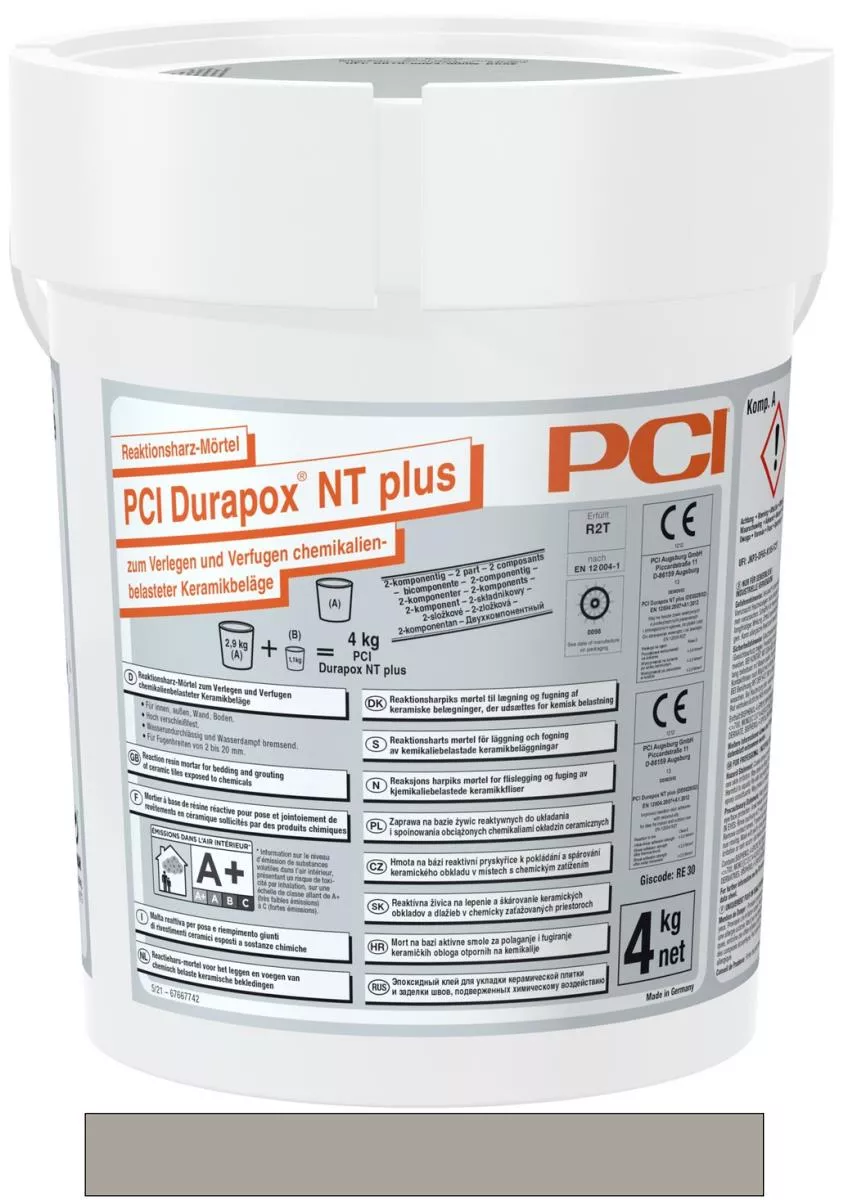 PCI Durapox NT plus Reaktionsharz-Mörtel zum Verlegen und Verfugen chemikalienbelasteter Keramikbeläge sandgrau 4 kg