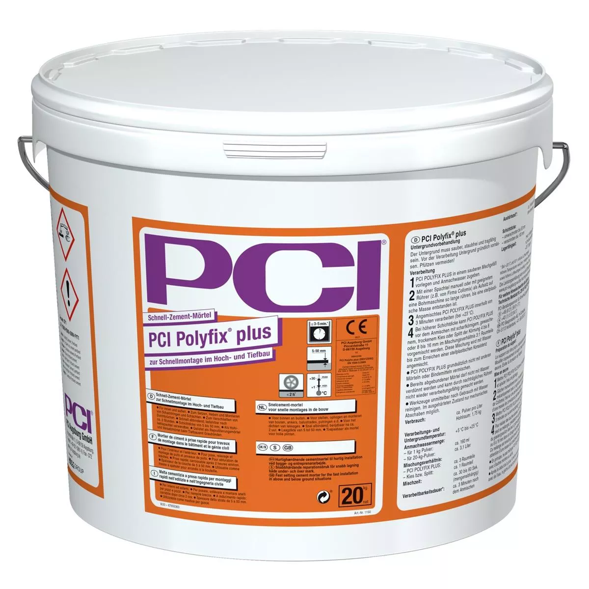 PCI Polyfix Plus Schnell-Zement-Mörtel zur Schnellmontage im Hoch- und Tiefbau 20 kg