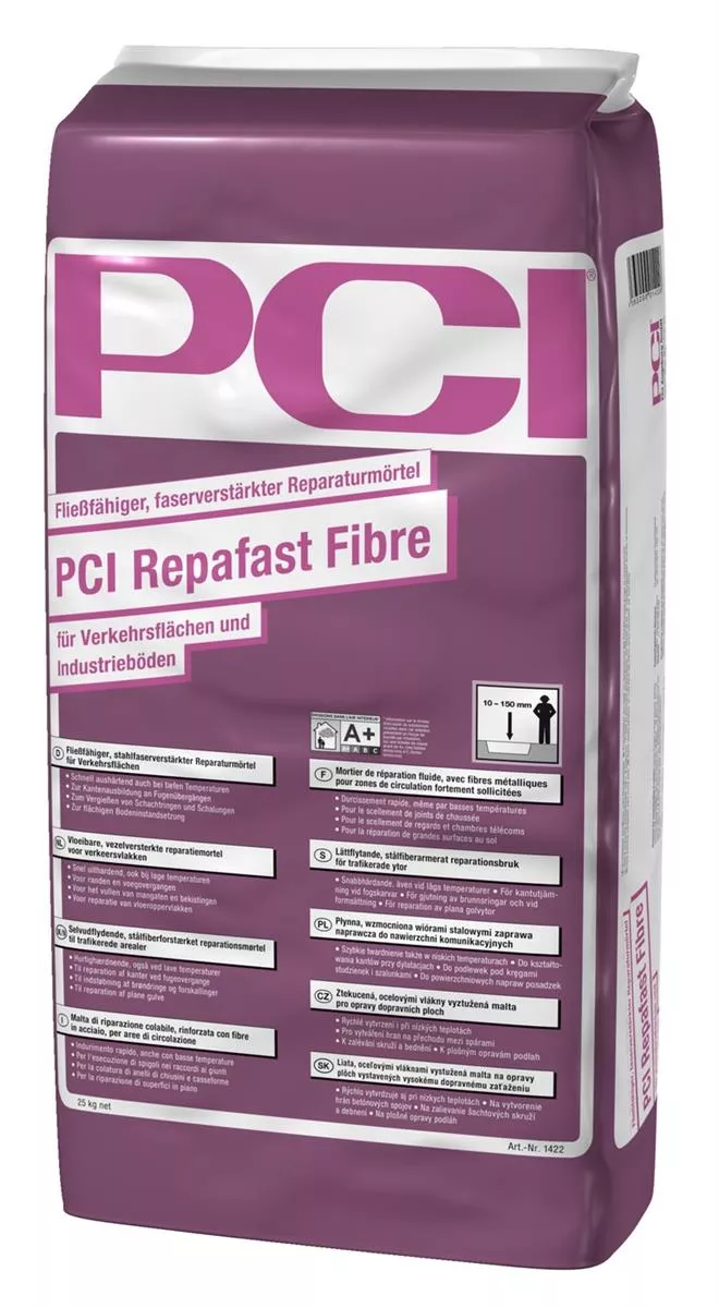 PCI Repafast Fibre Fließfähiger, faserverstärkter Reparaturmörtel für Verkehrsflächen und Industrieböden 25 kg