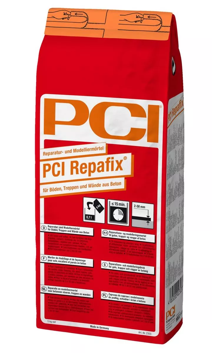 PCI Repafix Reparatur- und Modelliermörtel für Böden Treppen und Wände aus Beton Zement-Mörtel 5 kg