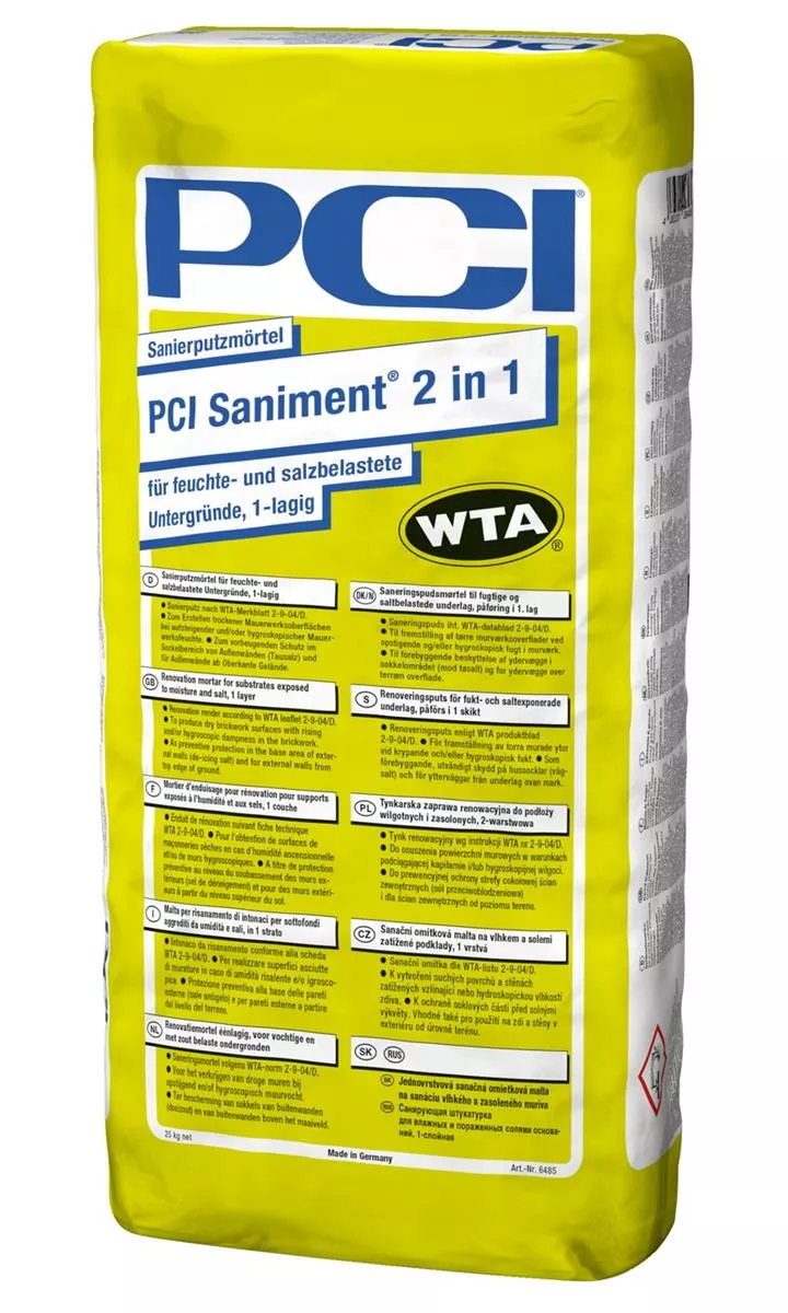 PCI Saniment Sanierputzmörtel 2 in 1 für feuchte und salzbelastete Untergründe 1-lagig 25 kg