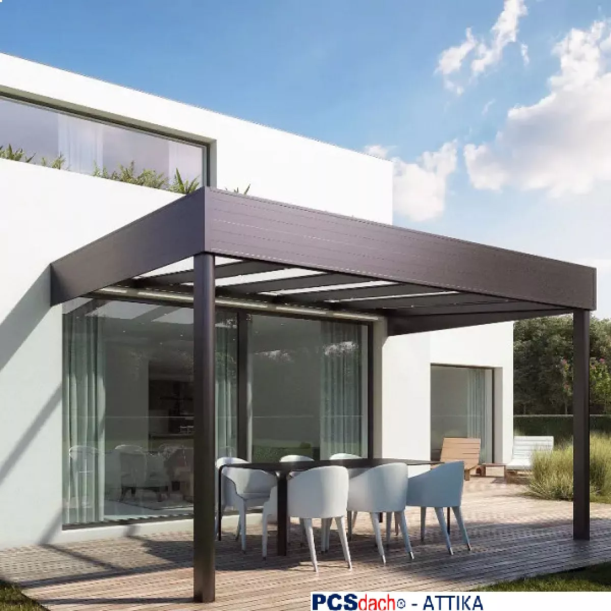 PCSdach ATTIKA Alu Terrassenüberdachung Wandlänge 6,0 m inkl. Polycarbonat-Mehrfachstegplatten