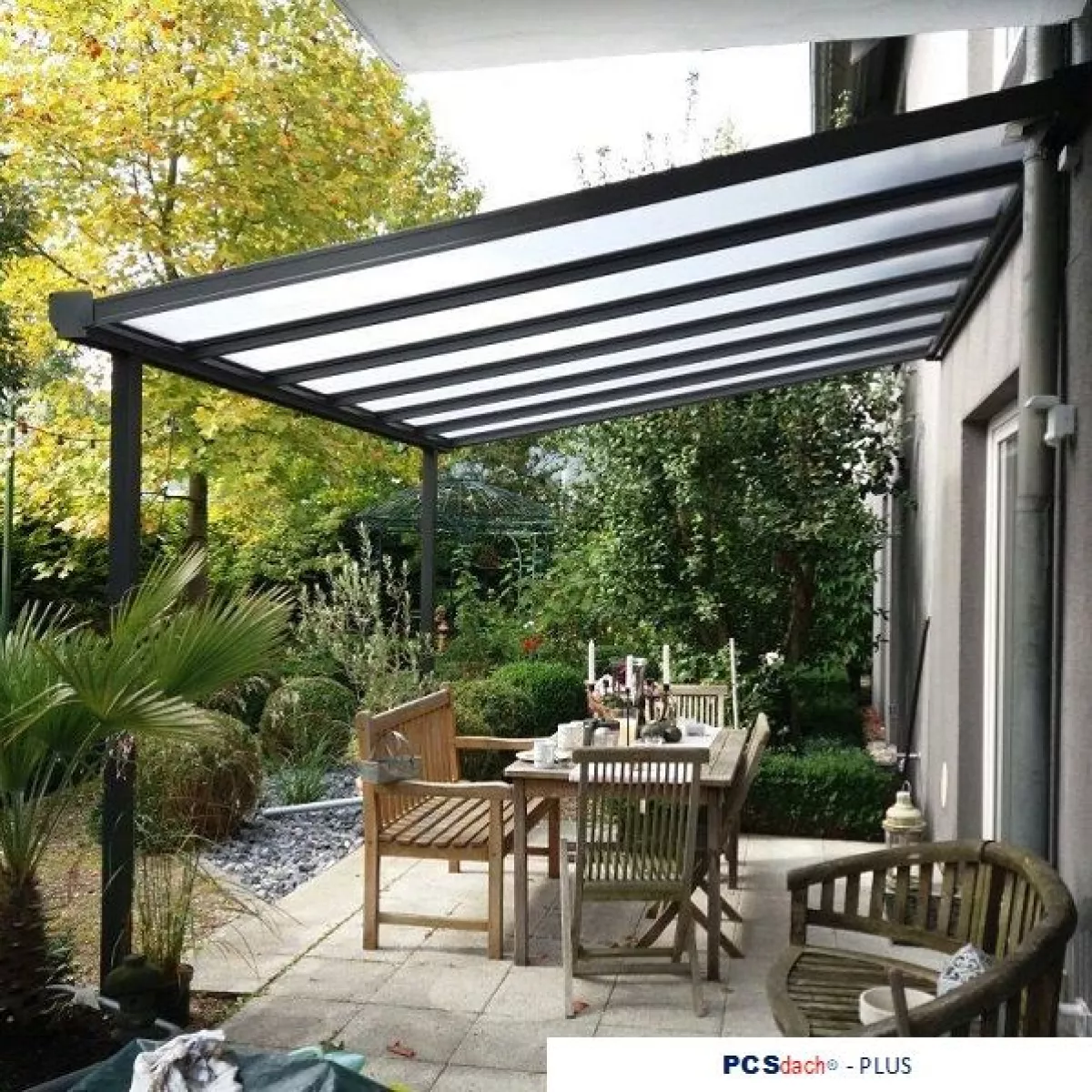 PCSdach Plus Alu Terrassenüberdachung Wandlänge 10,0 m inkl. Polycarbonat-Mehrfachstegplatten
