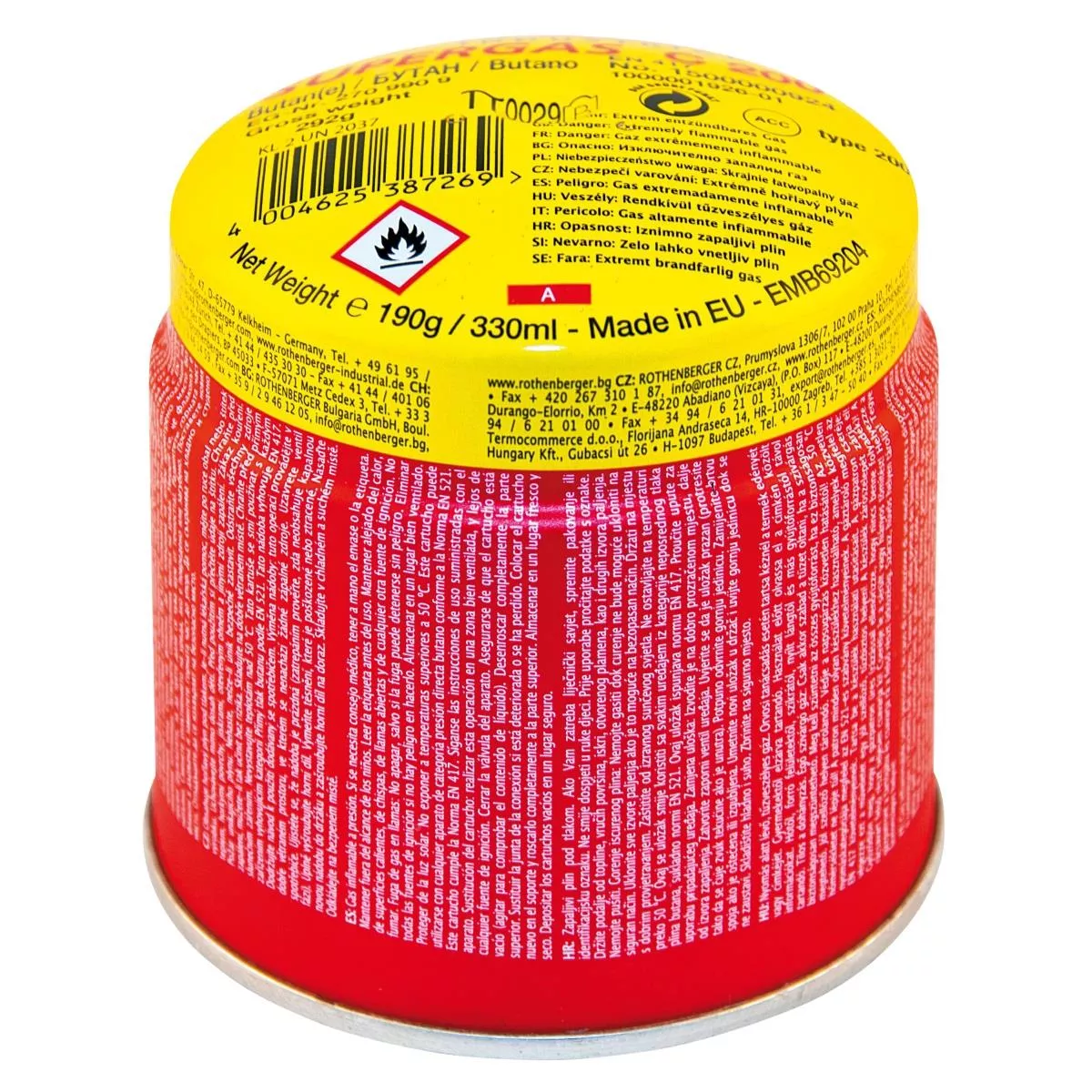 Rothenberger Gaskartusche Stechkartusche C200 Supergas 330 ml / 190 g