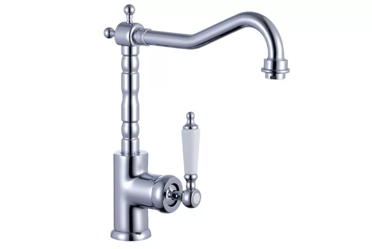 Schütte Design-Spültischarmatur OLD STYLE, weißer Keramikgriff, Chrom