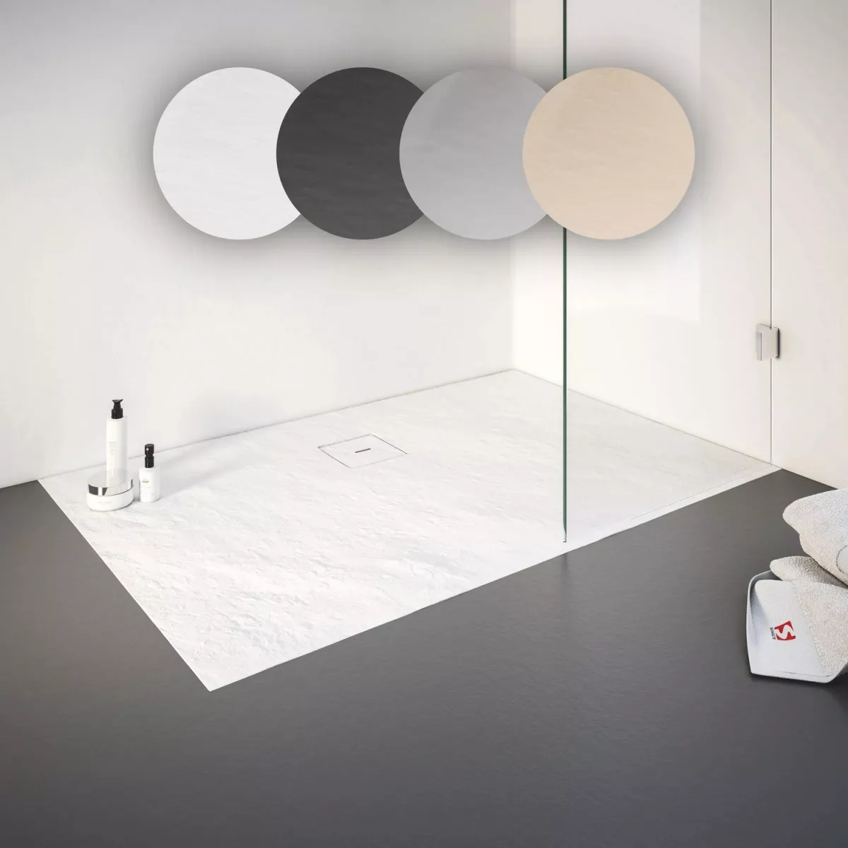 Schulte ExpressPlus Duschwanne Mineralguss mit Steinstruktur plan inklusive Ablauf 120x100x4 cm Anthrazit
