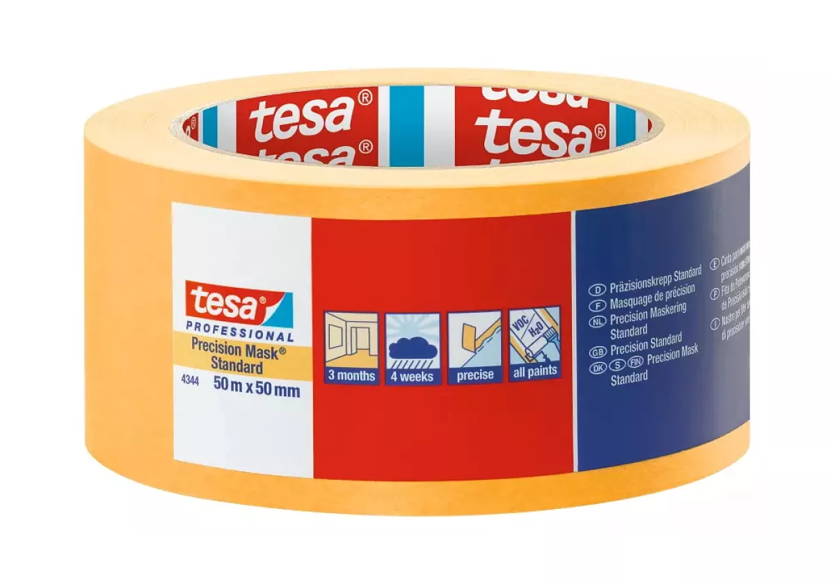 tesa 04344 50m:50mm Präzisionskrepp Standard Malerkrepp Klebeband