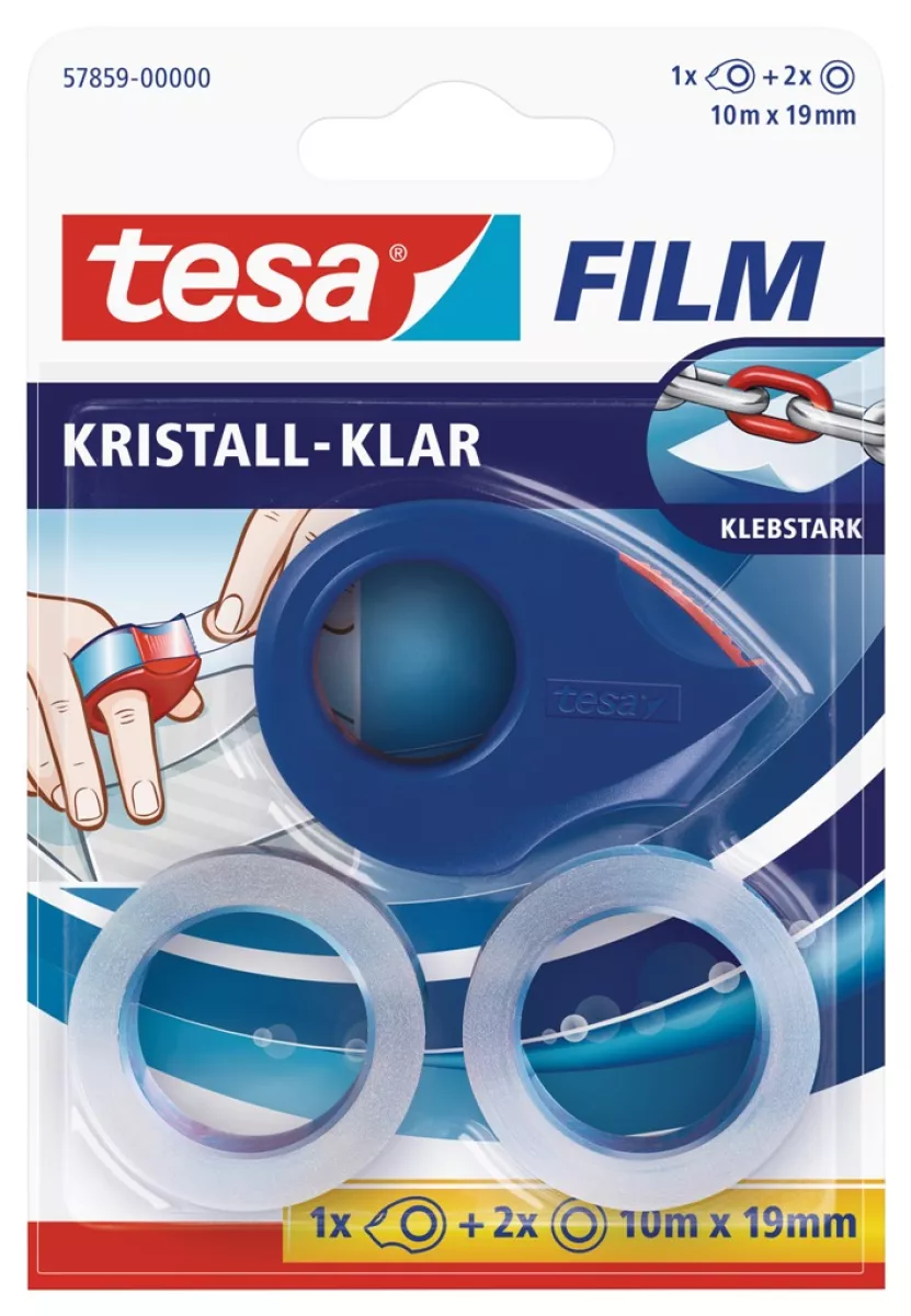 tesa tesafilm Klebeband kristall-klar 10m x 19mm farblos 2 Stück + Mini Abroller