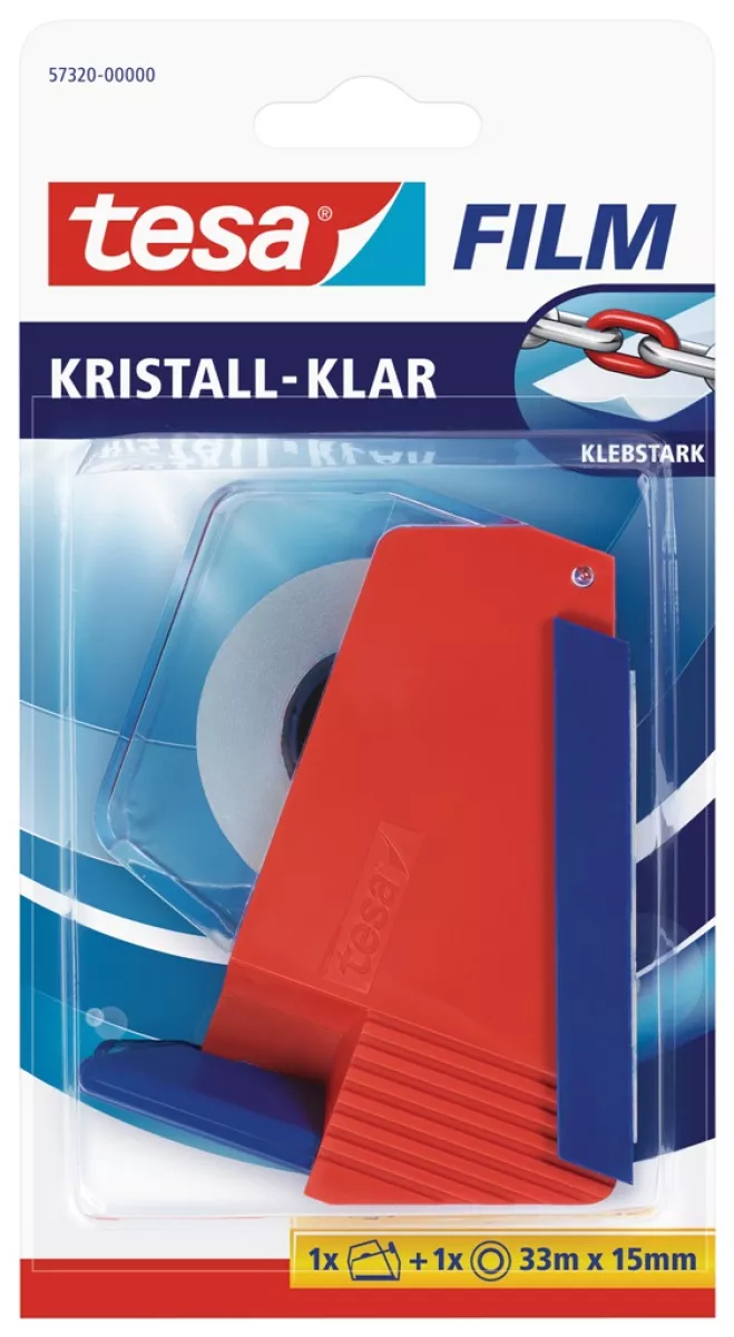 tesa tesafilm Klebeband kristall-klar 33m x 15mm farblos 1 Stück + Abroller Premium