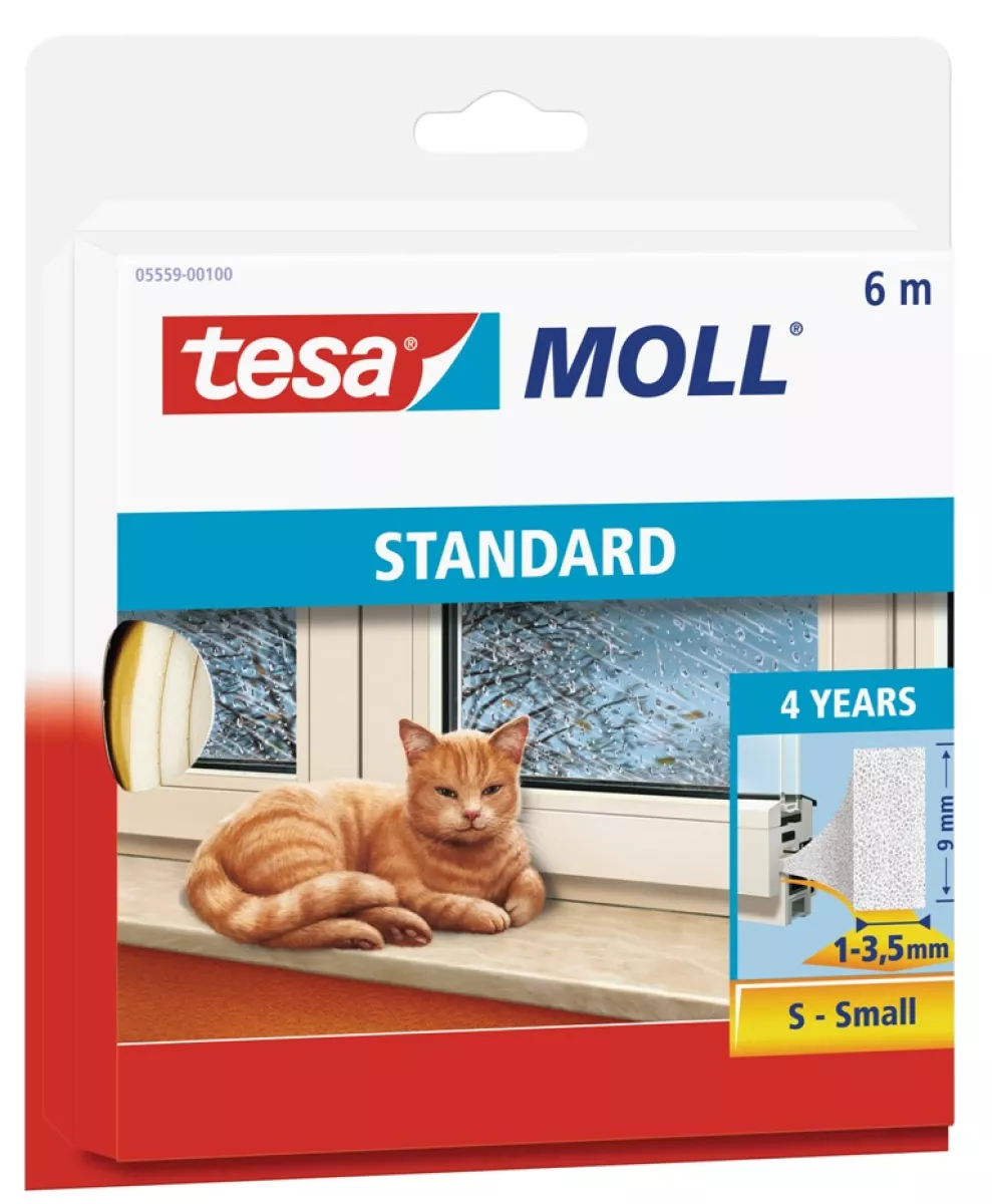 tesamoll STANDARD Schaumstoffdichtung für Fenster und Türen I-Profil 6m x 9mm x 4mm weiss
