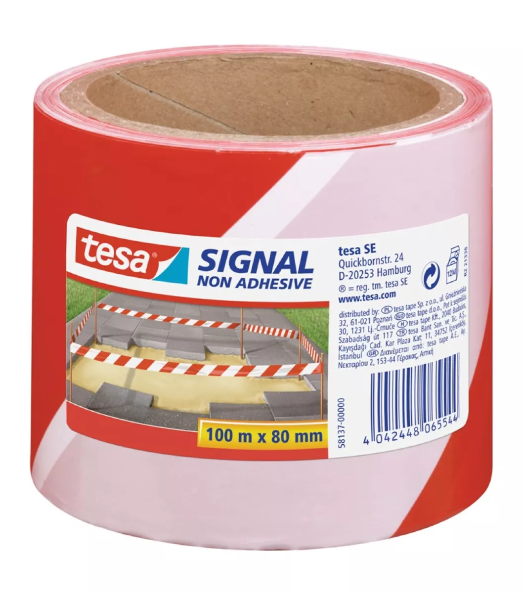 tesapack Absperrband Warnband Sperrband nicht klebend rot-weiß 100m x 80mm